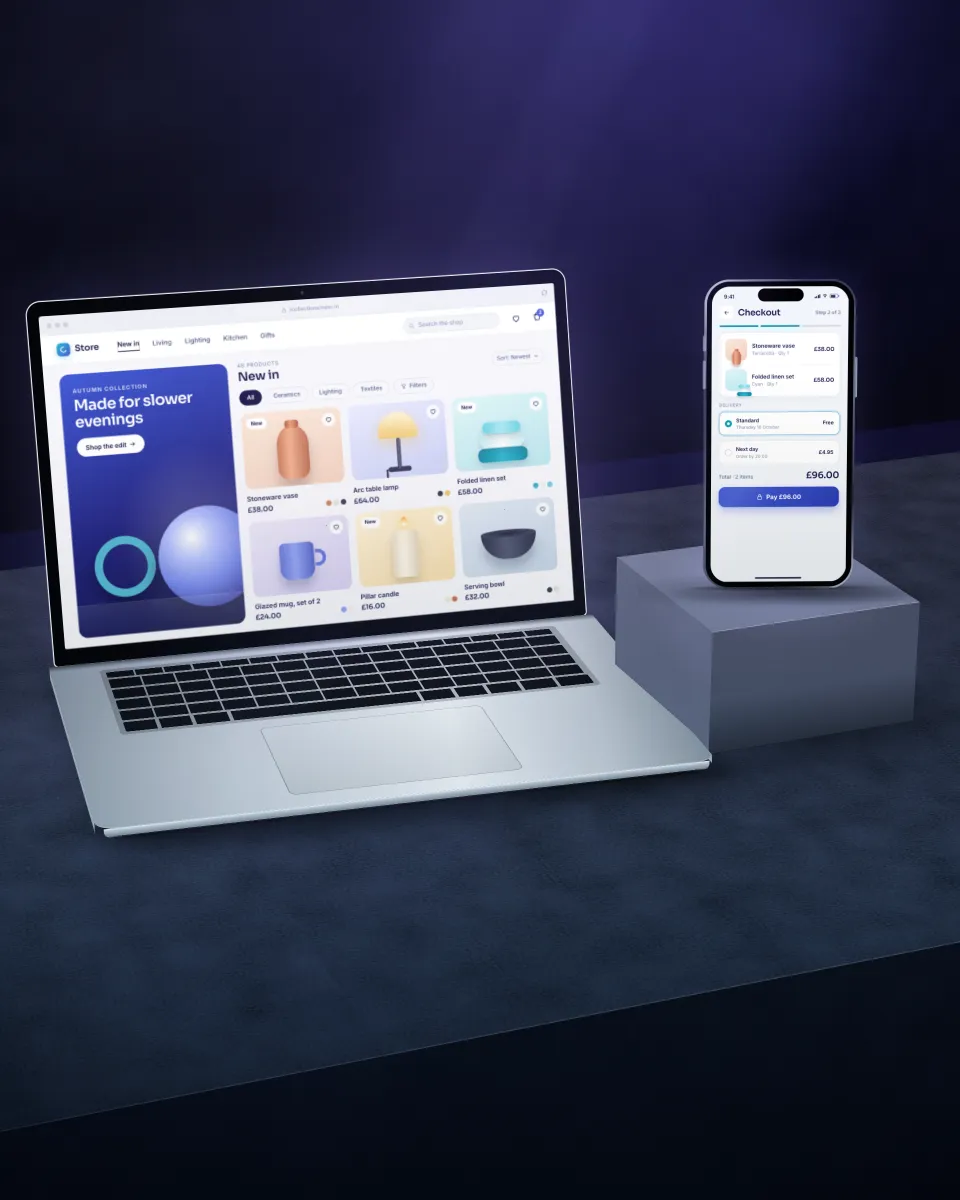 Illustration of an online store on a laptop and phone
